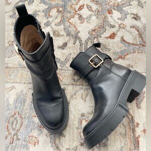 Coach Black Leather Moto Boots with Buckle